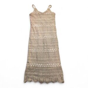 Freshman Tan Crochet Knit Maxi Dress Size M